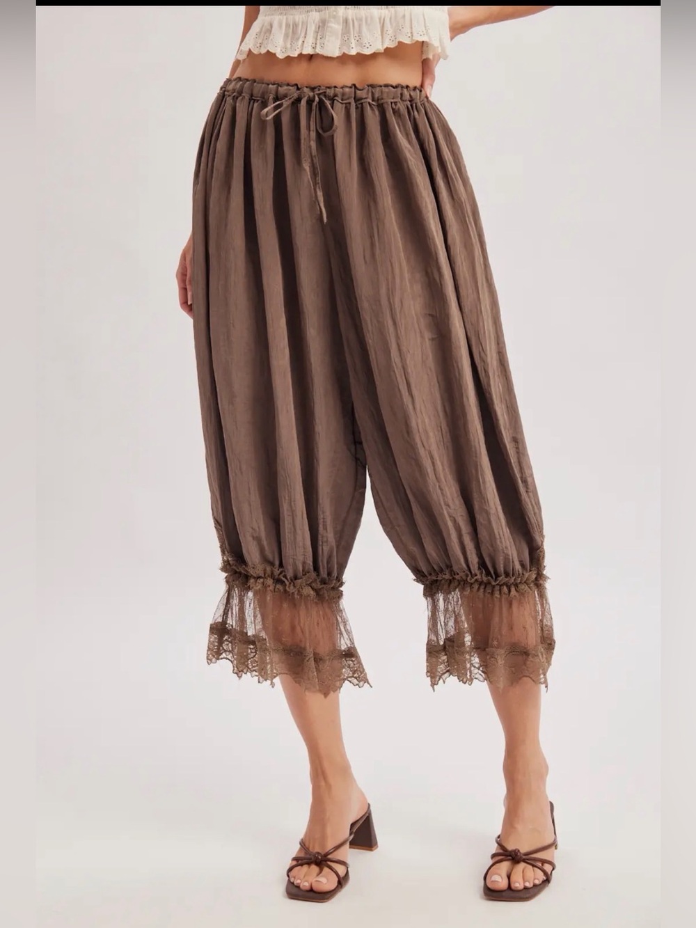 Bloomer Capris Lace-Trim  Cocoa Brown Boho Women's Large